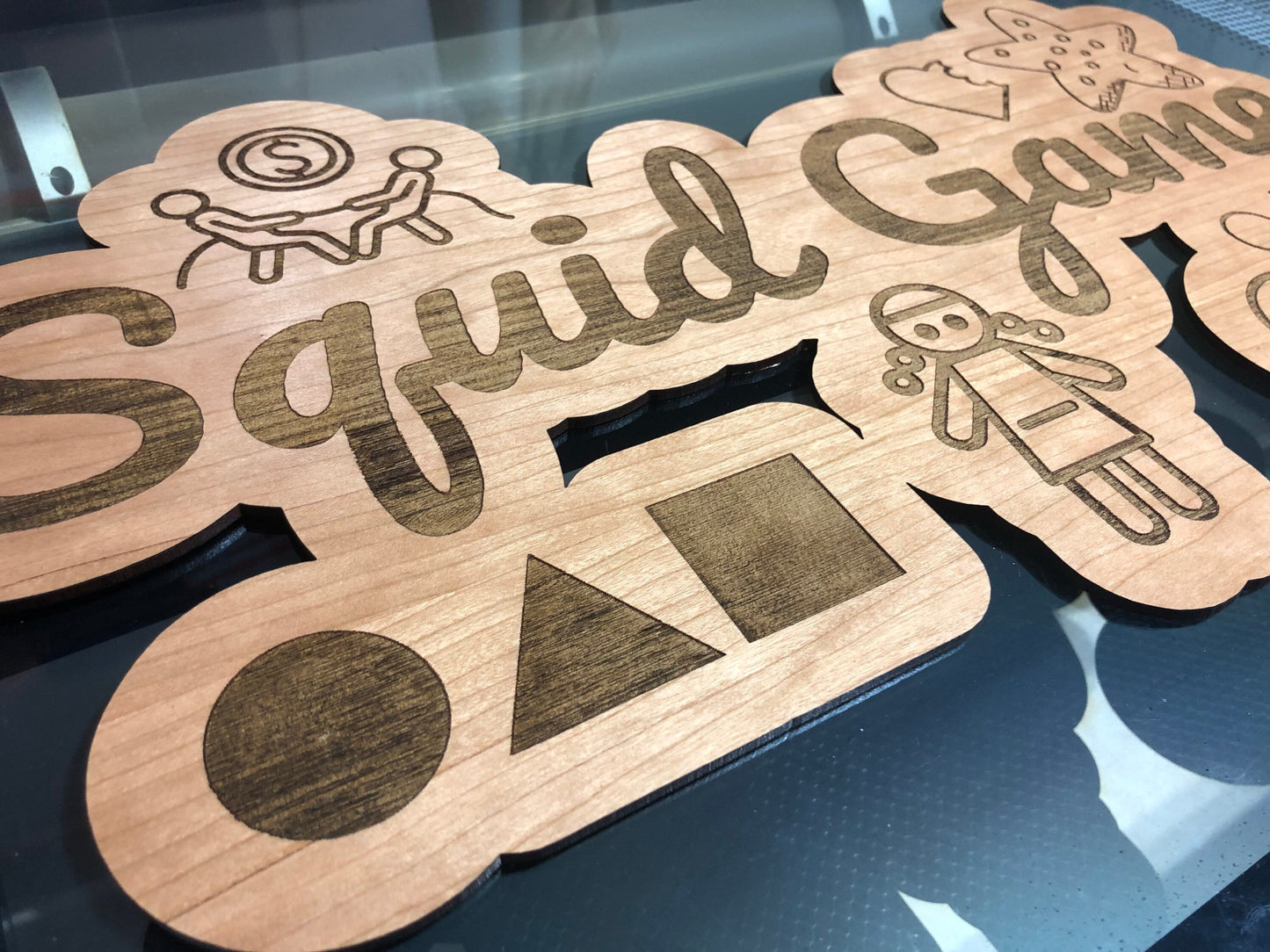 SQUID GAME - Laser Engraving into Real Wood!  For Wall or Room Decoration.