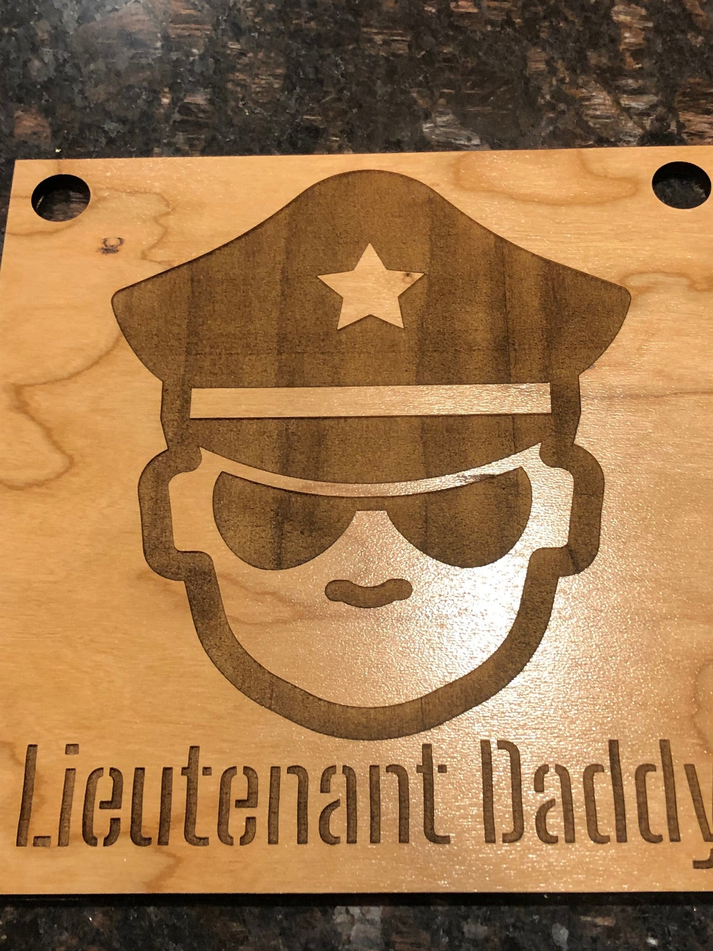 Police - Lieutenant Daddy - Professional Quality Custom Laser Cut Name Plate or badge.  Real wood!