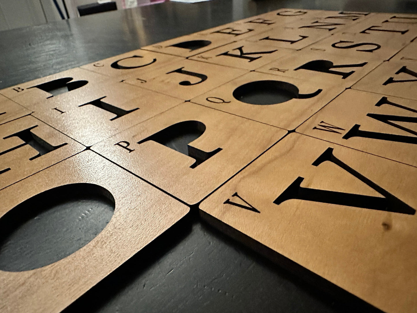 Real Thick wood Flash Cards Alphabet  - Professional Quality Custom Laser Cut Name Plate or badge.  Real wood!