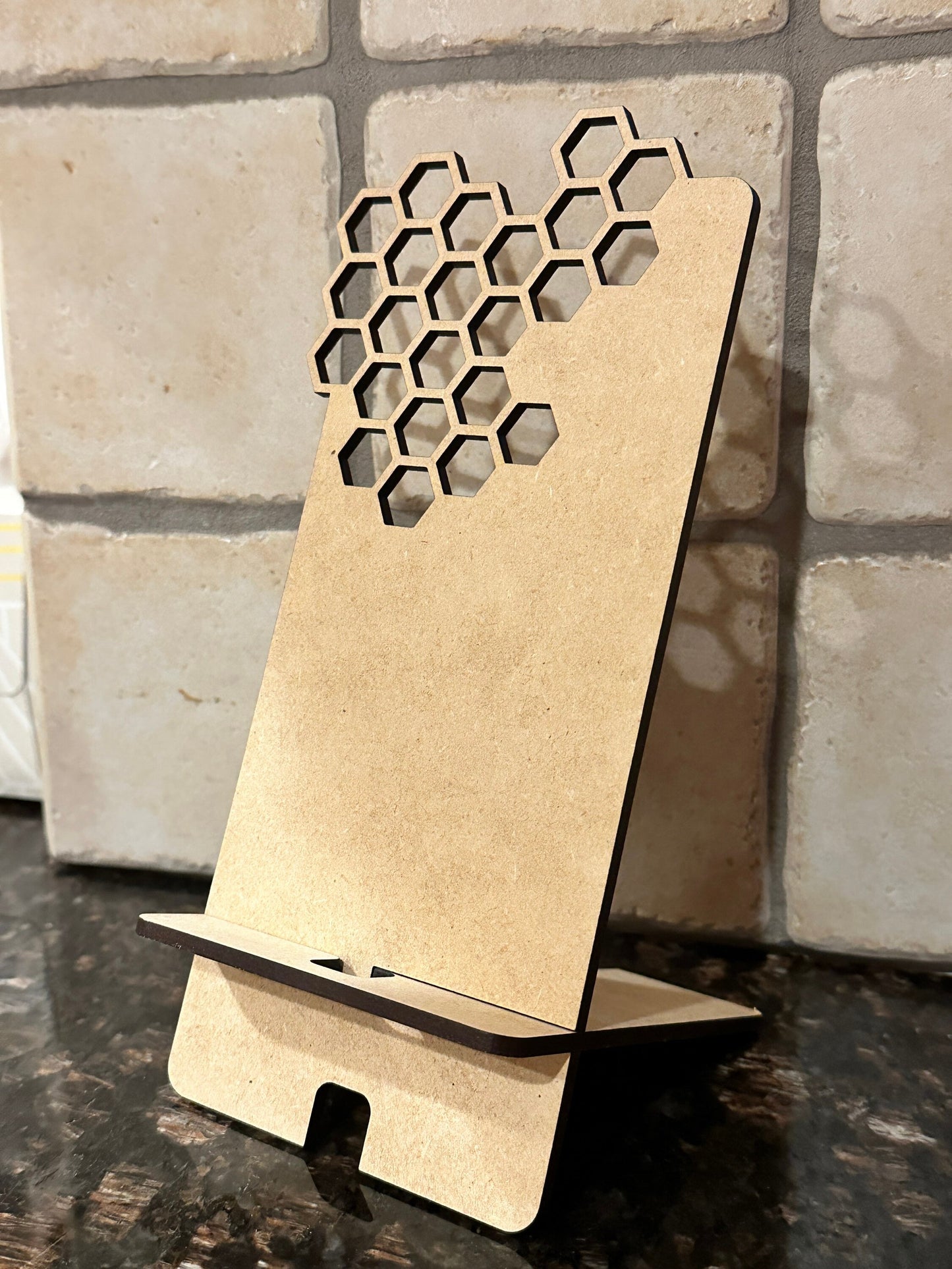 Phone/Tablet Stand - HIVE Honey Comb - Professional Quality Custom Laser Cut.  Real wood!