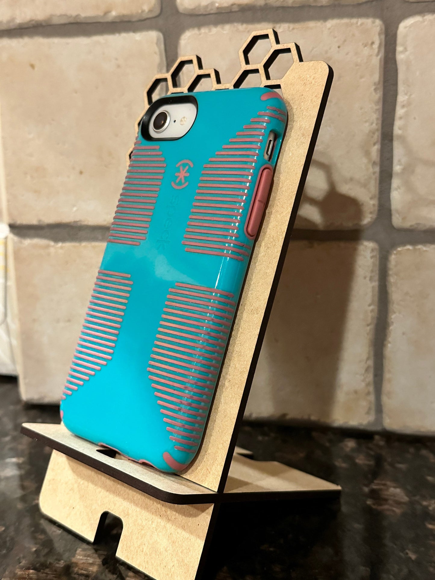 Phone/Tablet Stand - HIVE Honey Comb - Professional Quality Custom Laser Cut.  Real wood!