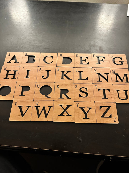 Real Thick wood Flash Cards Alphabet  - Professional Quality Custom Laser Cut Name Plate or badge.  Real wood!