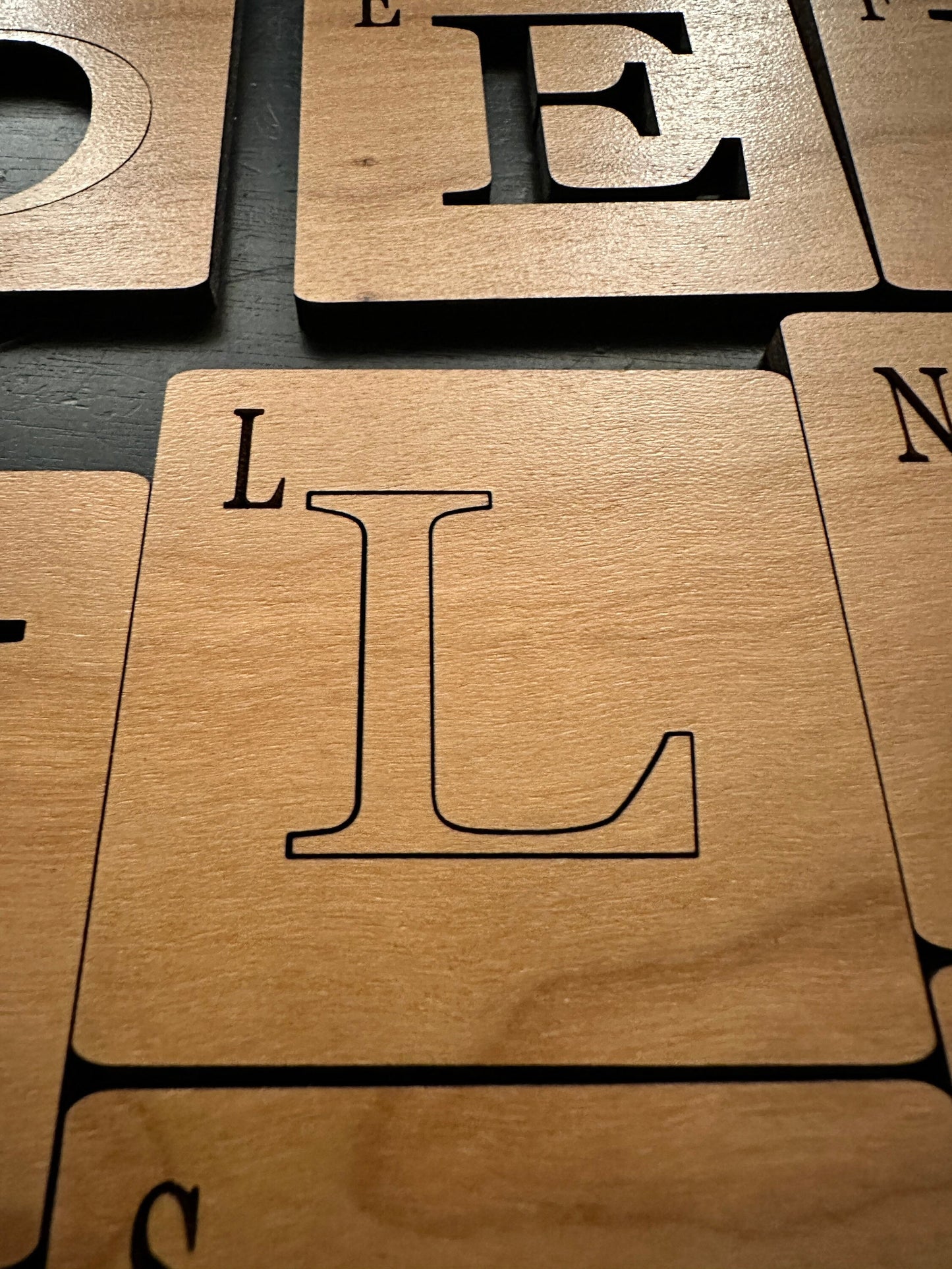 Real Thick wood Flash Cards Alphabet  - Professional Quality Custom Laser Cut Name Plate or badge.  Real wood!