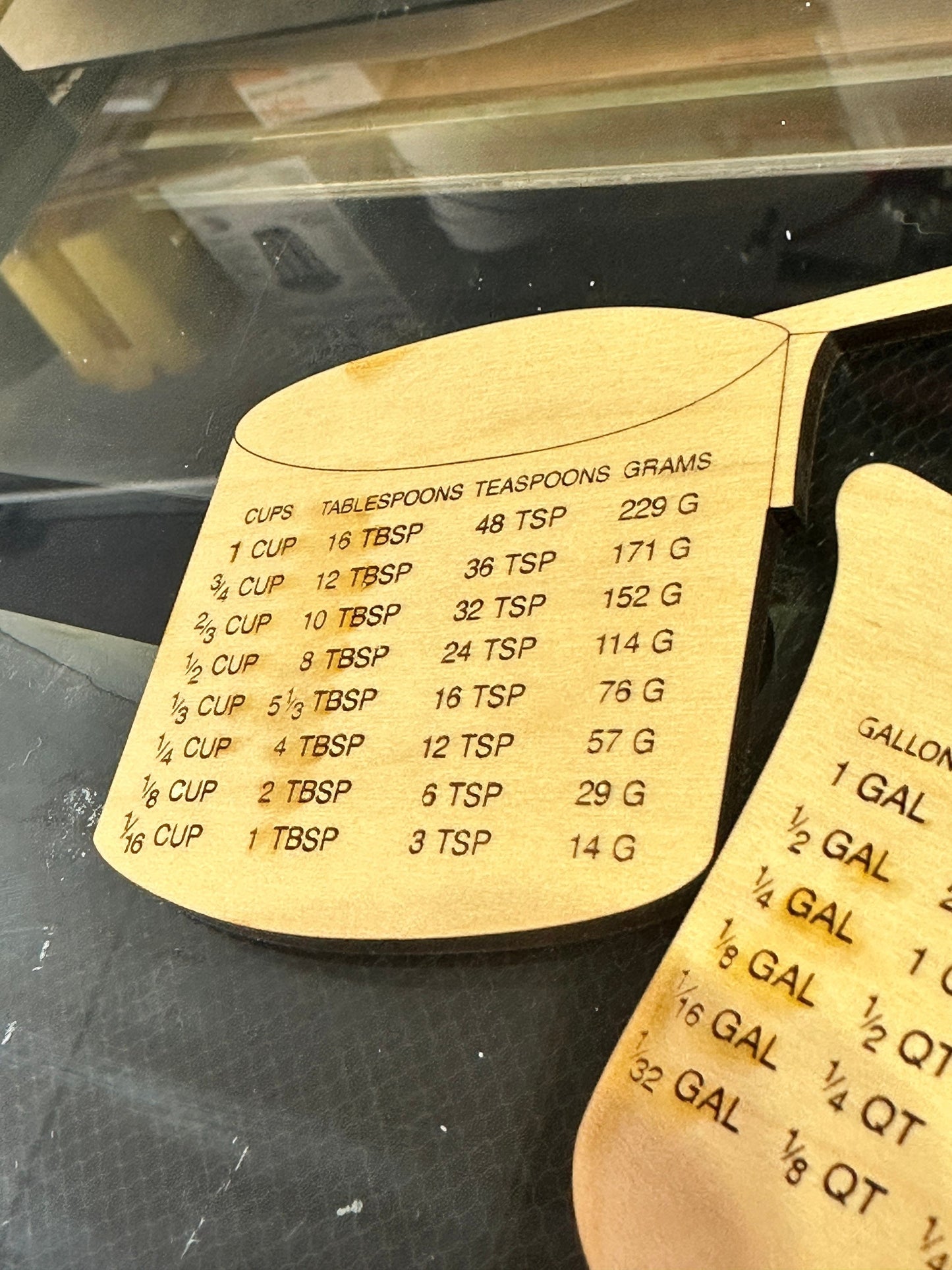 Dry / Liquid (Wet) Cooking Conversion Tables - Professional Quality Custom Laser Cut.  Real wood!