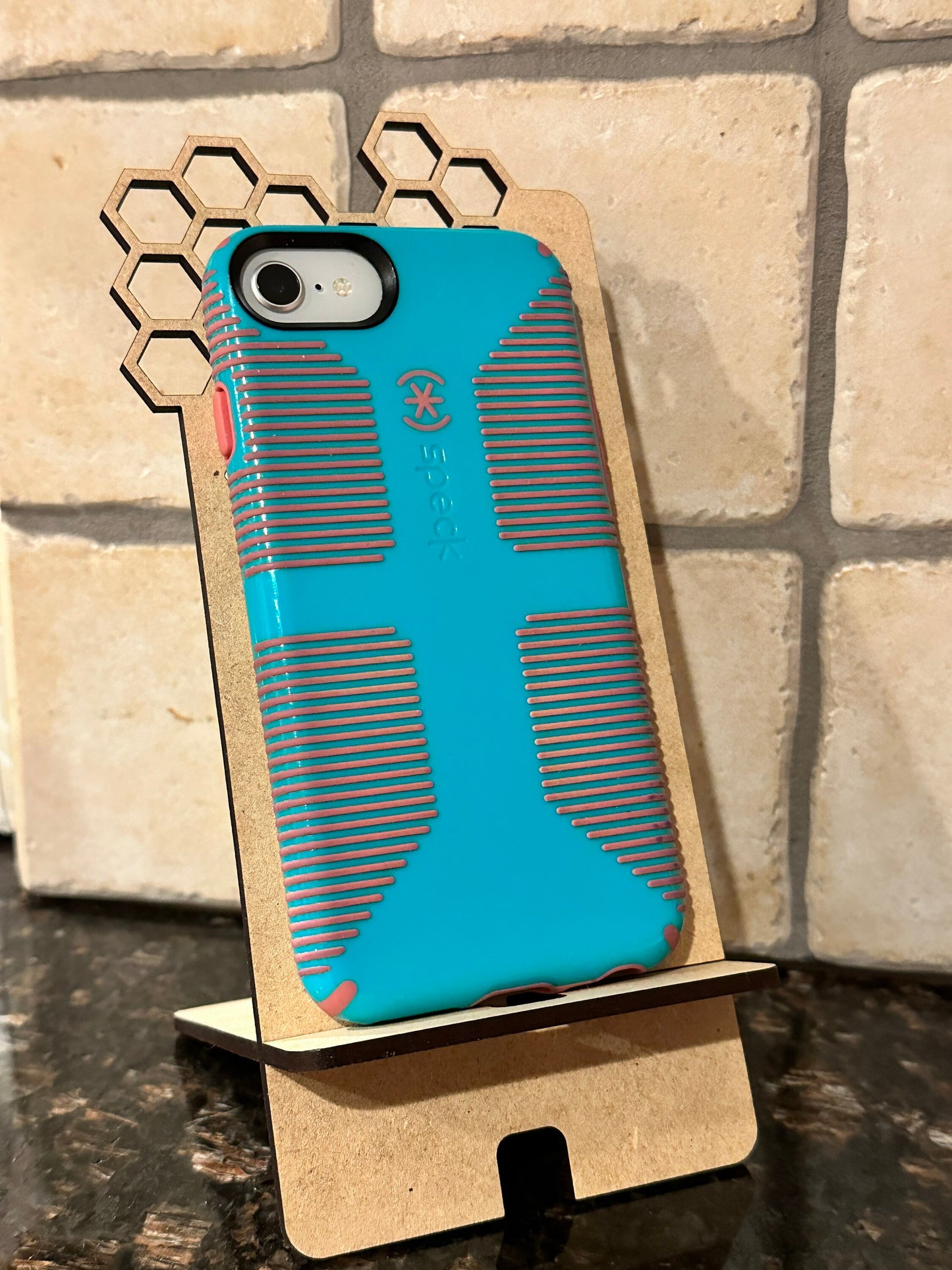 Phone/Tablet Stand - HIVE Honey Comb - Professional Quality Custom Laser Cut.  Real wood!