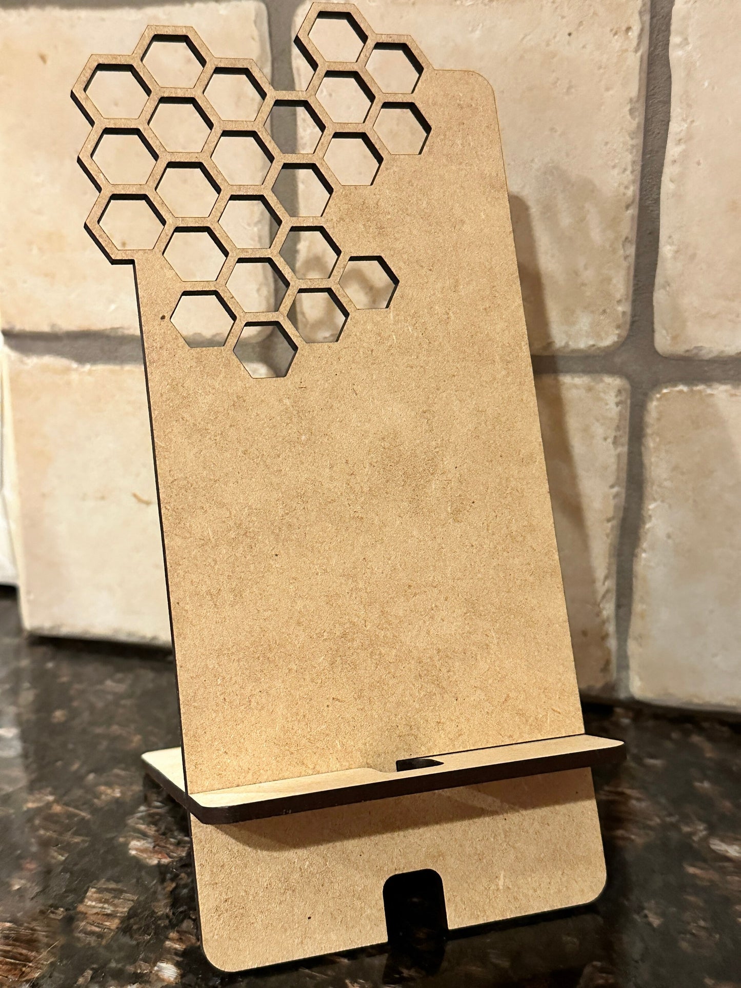 Phone/Tablet Stand - HIVE Honey Comb - Professional Quality Custom Laser Cut.  Real wood!