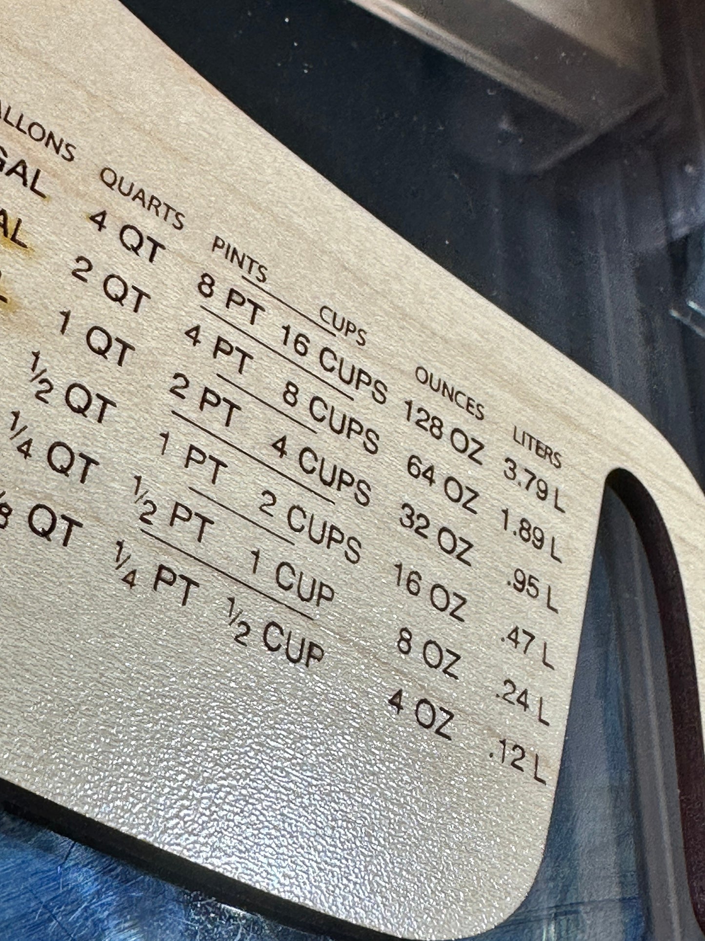 Dry / Liquid (Wet) Cooking Conversion Tables - Professional Quality Custom Laser Cut.  Real wood!