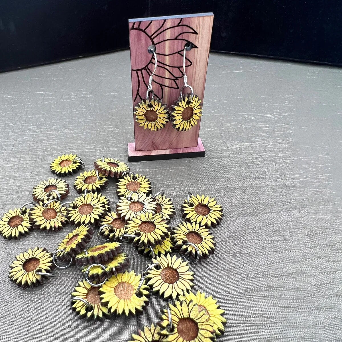 Sunflower Earring Holder Stand/ Display (Set of 6) -Submit your Custom Image or Idea - Professional Quality Custom Laser Cut.  Real wood!