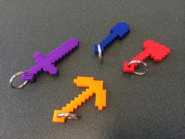 3D printed Minecraft Tool and Weapon keychain ornaments . 3D printed in your color choice