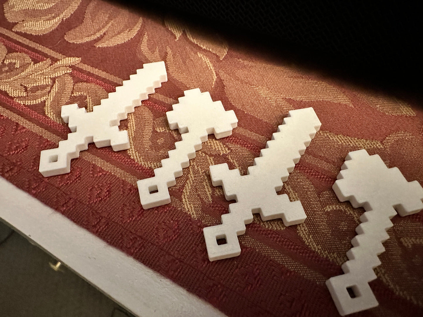 3D printed Minecraft Tool and Weapon keychain ornaments . 3D printed in your color choice