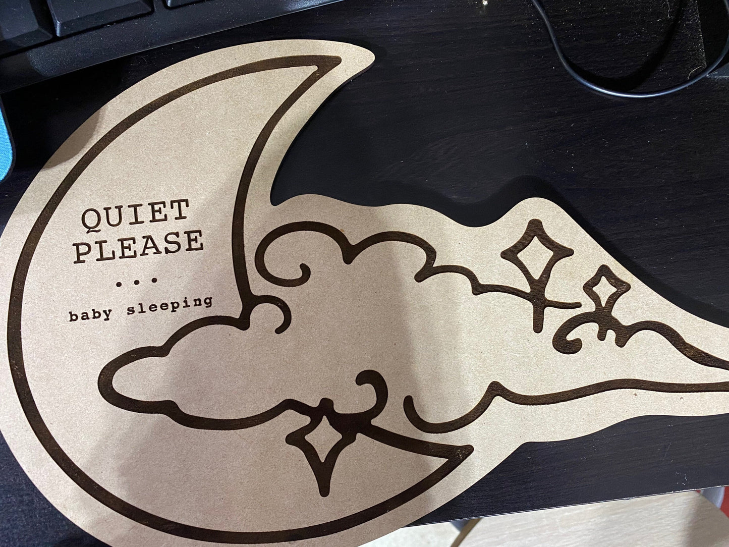 Laser Cut - FULL WOOD - Baby Sleeping Sign : Shape the Moon