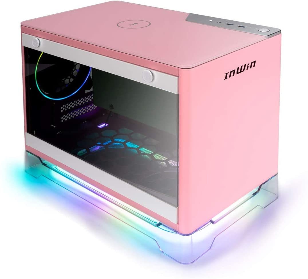 Mini Pink Desktop Gaming PC with Pink Graphics Card Wireless Cell Phone Charger Built in - Mini PC - The Pink Gaming Computer - Pink GAMING